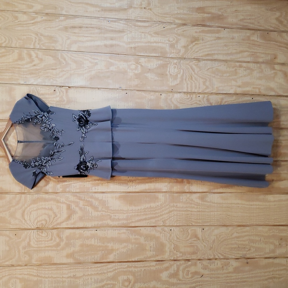 Daymor Couture NEW Nickel Gray Embroidered Peplum Skirt Maxi Dress Size 6 #858 - Picture 9 of 10